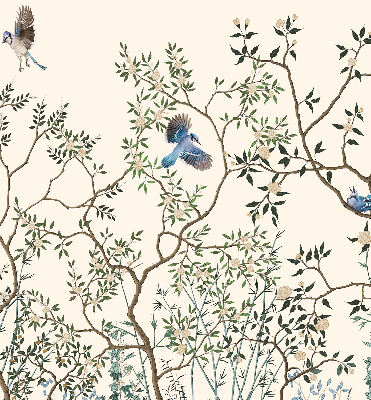 Store intérieur fenêtre avec motif d'oiseaux sur un arbre