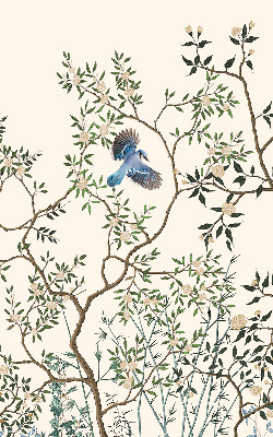 Store intérieur fenêtre avec motif d'oiseaux sur un arbre