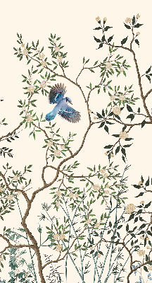 Store intérieur fenêtre avec motif d'oiseaux sur un arbre