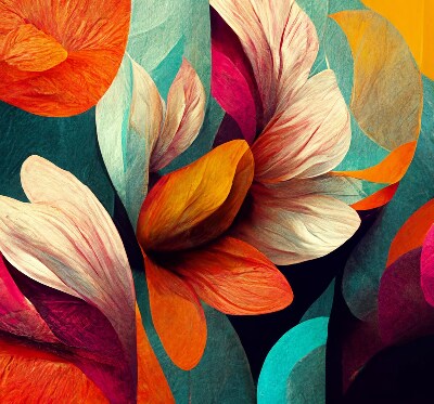 Store intérieur avec fleurs abstraites