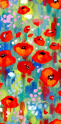 Store intérieur fenêtre paysage de prairie aux coquelicots