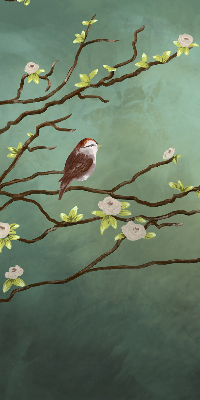 Store enrouleur avec motif d’oiseaux sur une branche