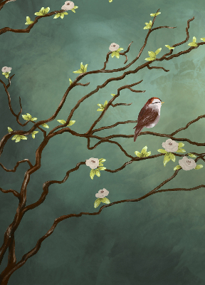 Store enrouleur avec motif d’oiseaux sur une branche
