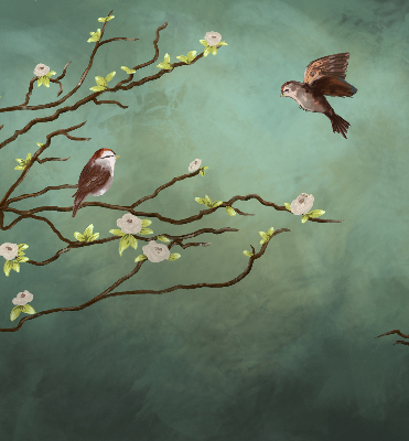 Store enrouleur avec motif d’oiseaux sur une branche