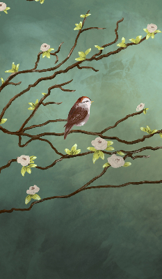 Store enrouleur avec motif d’oiseaux sur une branche