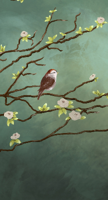 Store enrouleur avec motif d’oiseaux sur une branche