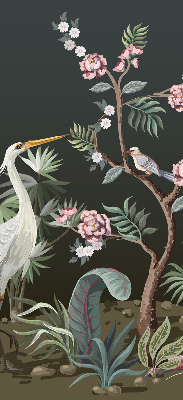 Store enrouleur avec motif d’oiseaux près de l’arbre