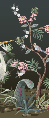 Store enrouleur avec motif d’oiseaux près de l’arbre
