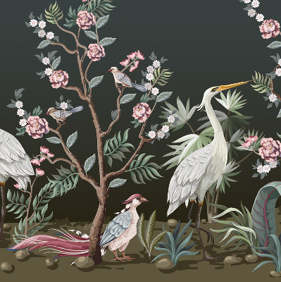 Store enrouleur avec motif d’oiseaux près de l’arbre