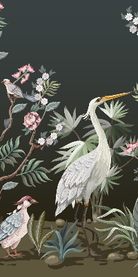 Store enrouleur avec motif d’oiseaux près de l’arbre