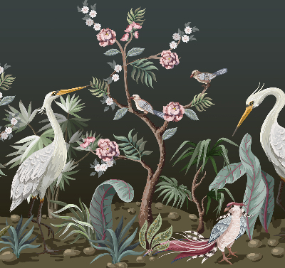 Store enrouleur avec motif d’oiseaux près de l’arbre