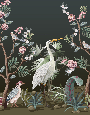 Store enrouleur avec motif d’oiseaux près de l’arbre
