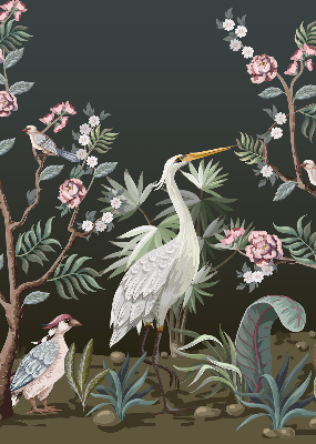 Store enrouleur avec motif d’oiseaux près de l’arbre