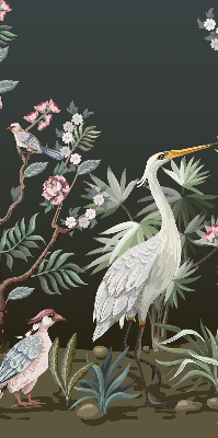 Store enrouleur avec motif d’oiseaux près de l’arbre