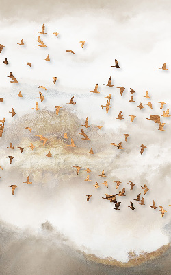 Store intérieur fenêtre avec un groupe d'oiseaux