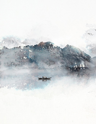 Store enrouleur avec motif de montagnes peintes