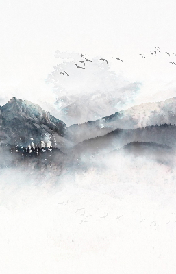 Store enrouleur avec motif de montagnes peintes