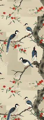 Store enrouleur avec motif d'oiseaux sur un arbre