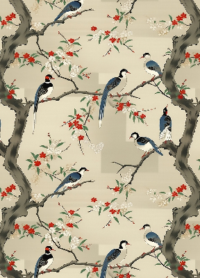 Store enrouleur avec motif d'oiseaux sur un arbre