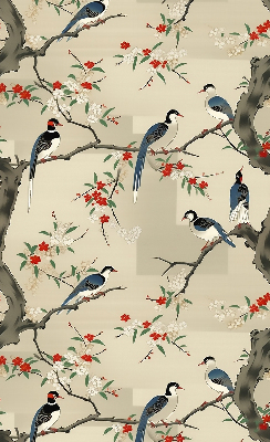 Store enrouleur avec motif d'oiseaux sur un arbre