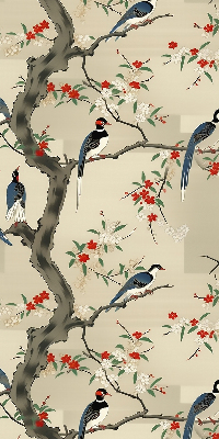 Store enrouleur avec motif d'oiseaux sur un arbre