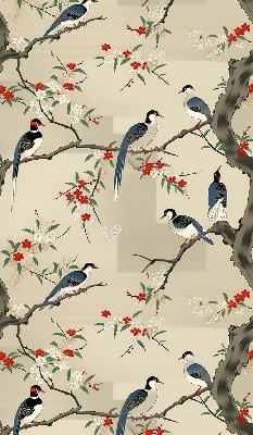 Store enrouleur avec motif d'oiseaux sur un arbre
