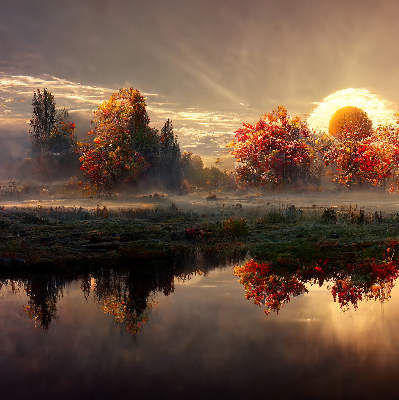 Store enrouleur coucher de soleil derrière les arbres