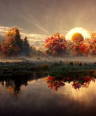 Store enrouleur coucher de soleil derrière les arbres