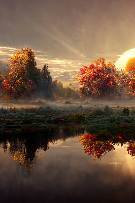 Store enrouleur coucher de soleil derrière les arbres