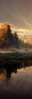 Store enrouleur coucher de soleil derrière les arbres