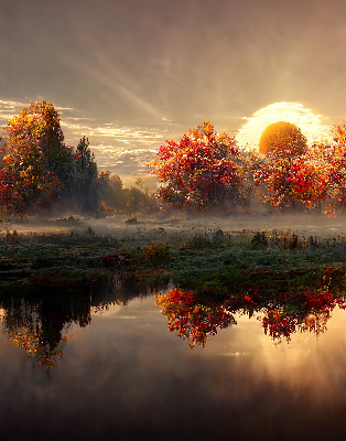 Store enrouleur coucher de soleil derrière les arbres