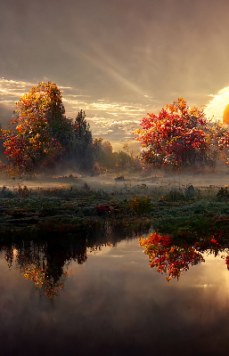Store enrouleur coucher de soleil derrière les arbres
