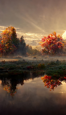 Store enrouleur coucher de soleil derrière les arbres