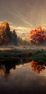 Store enrouleur coucher de soleil derrière les arbres
