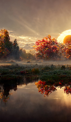 Store enrouleur coucher de soleil derrière les arbres