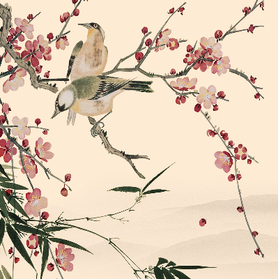 Store enrouleur avec fleurs de cerisier et oiseaux