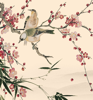 Store enrouleur avec fleurs de cerisier et oiseaux