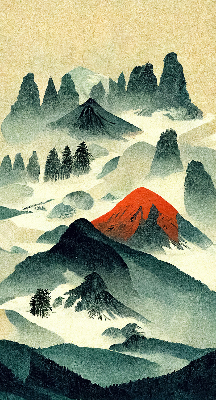 Store enrouleur de montagne dans le brouillard