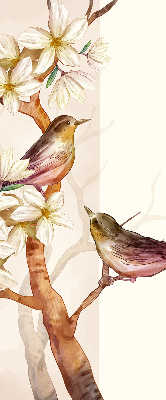 Store enrouleur oiseaux sur un arbre fleuri