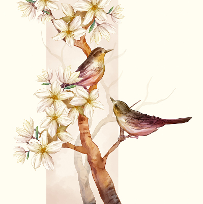 Store enrouleur oiseaux sur un arbre fleuri