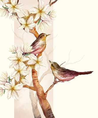 Store enrouleur oiseaux sur un arbre fleuri