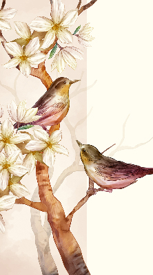 Store enrouleur oiseaux sur un arbre fleuri
