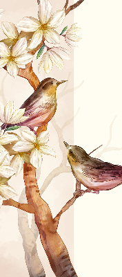 Store enrouleur oiseaux sur un arbre fleuri
