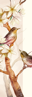 Store enrouleur oiseaux sur un arbre fleuri