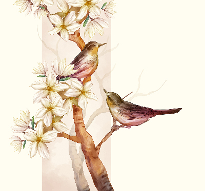 Store enrouleur oiseaux sur un arbre fleuri