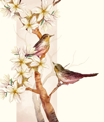 Store enrouleur oiseaux sur un arbre fleuri