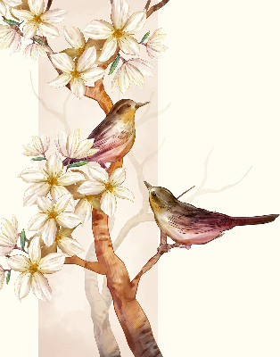 Store enrouleur oiseaux sur un arbre fleuri