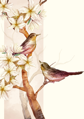 Store enrouleur oiseaux sur un arbre fleuri