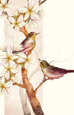 Store enrouleur oiseaux sur un arbre fleuri