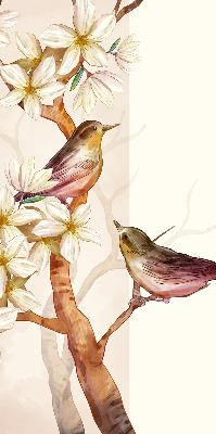 Store enrouleur oiseaux sur un arbre fleuri